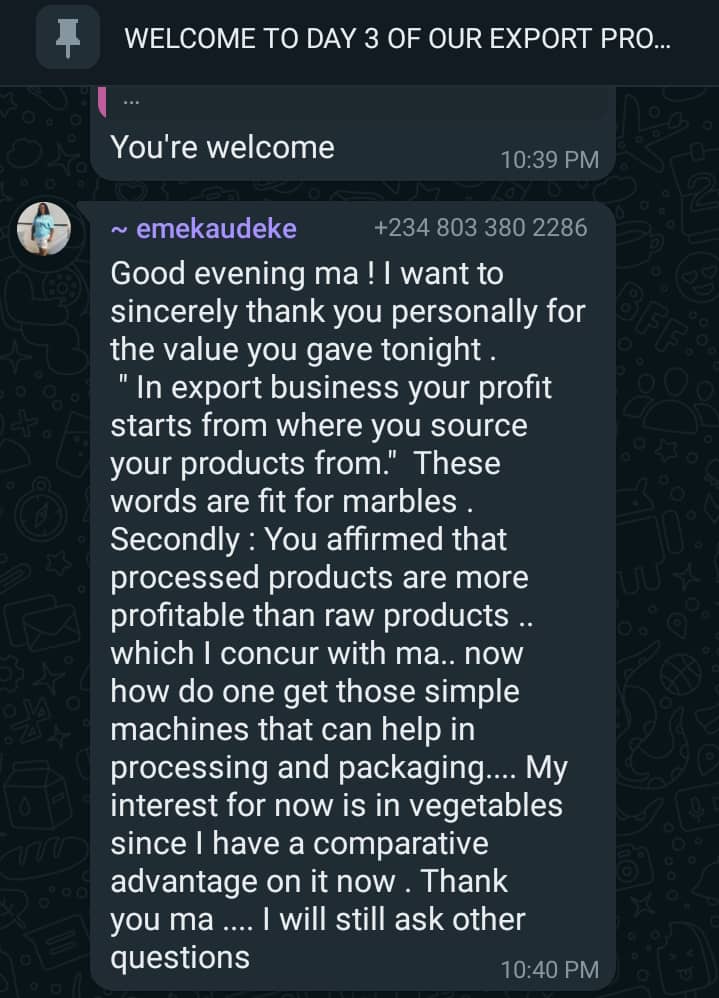 mrs chinyere exportation class testimonial 6